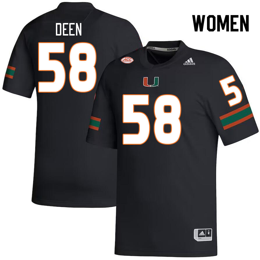 Women #58 Branson Deen Miami Hurricanes College Football Jerseys Stitched Sale-Black - Click Image to Close